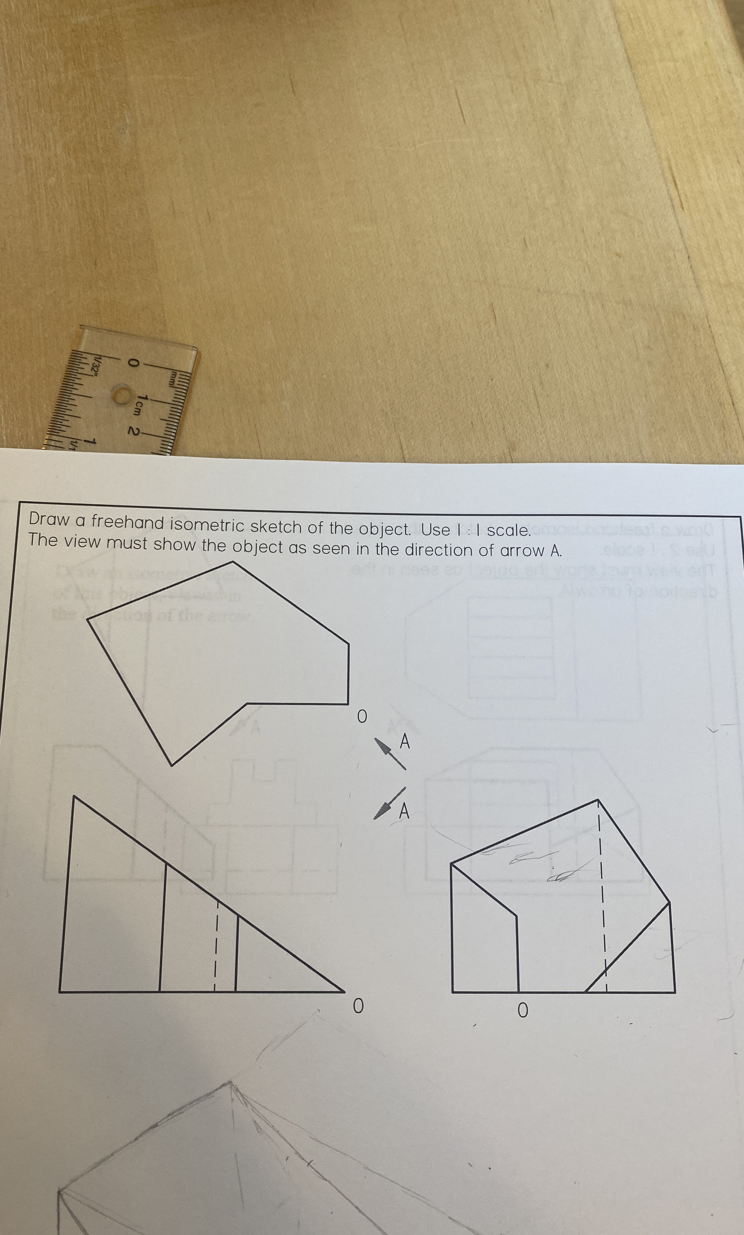 Draw a freehand isometric sketch of the object.