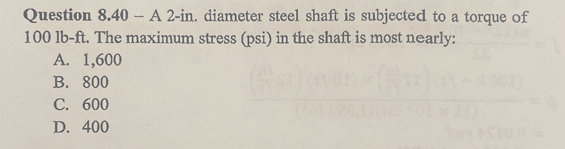 Question 8 . 4 0 - A 2 - in . diameter steel