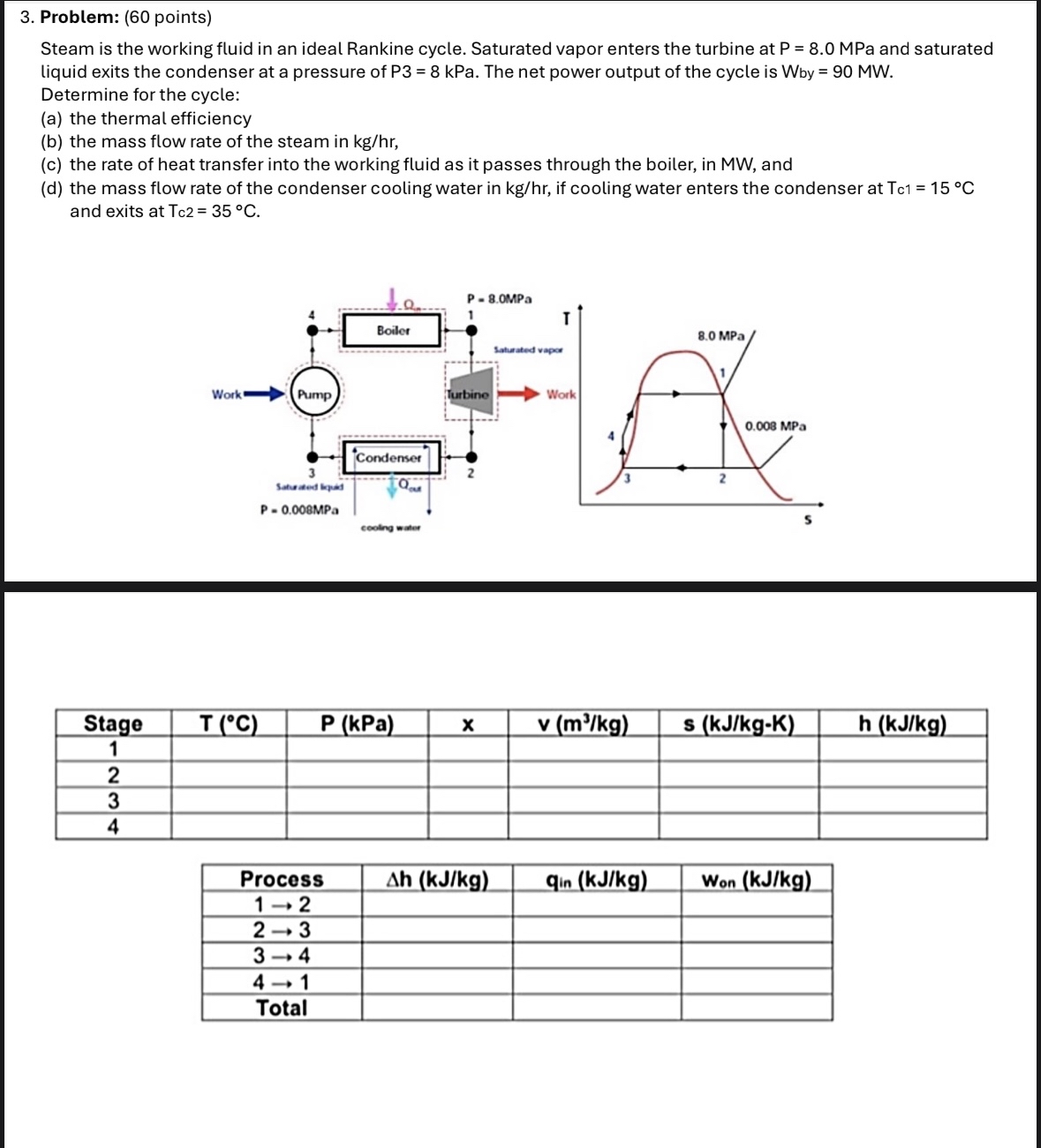 Problem: ( 6 0 points ) Steam is the working