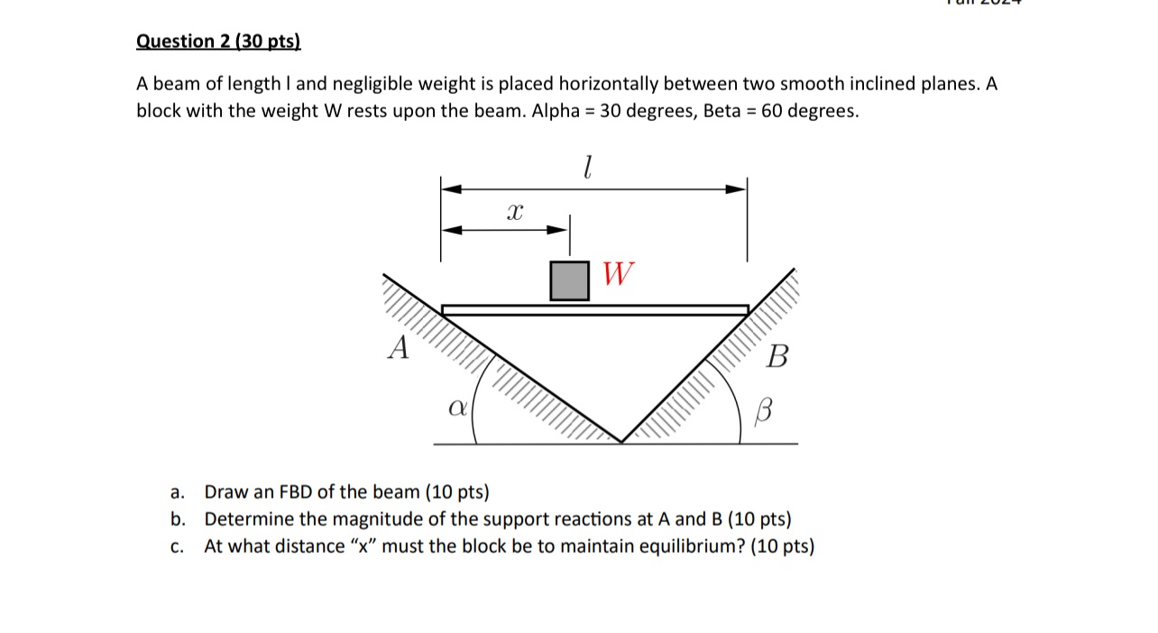 Question 2 ( 3 0 pts ) A beam of length I and