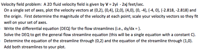 Velocity field problem: A 2 D fluid velocity