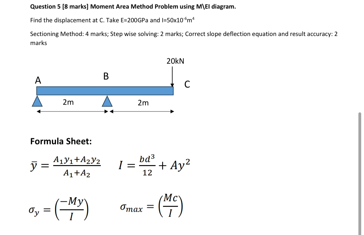 FQuestion 5 [ 8 marks ] Moment Area Method