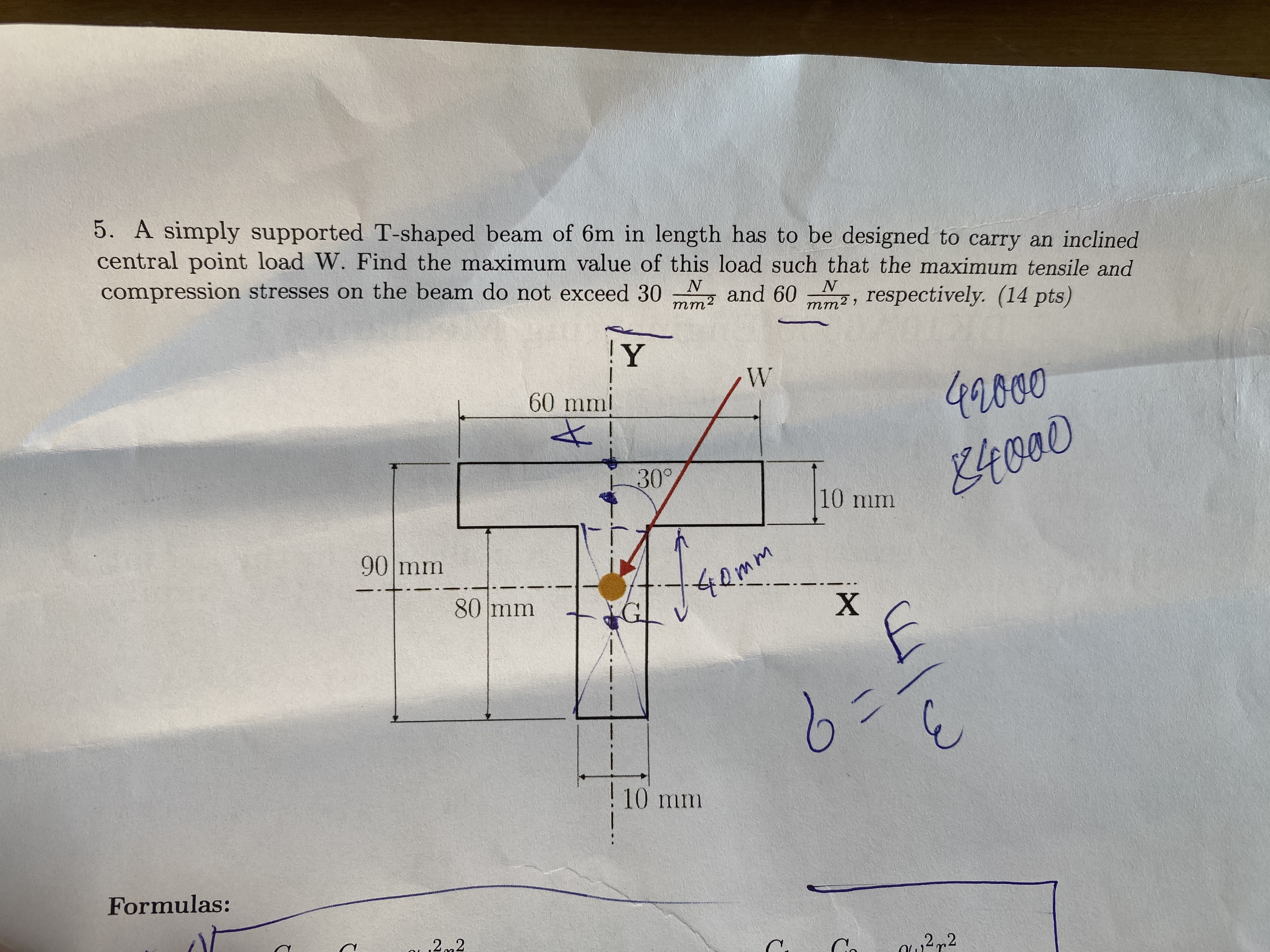 A simply supported T - shaped beam of 6 m in
