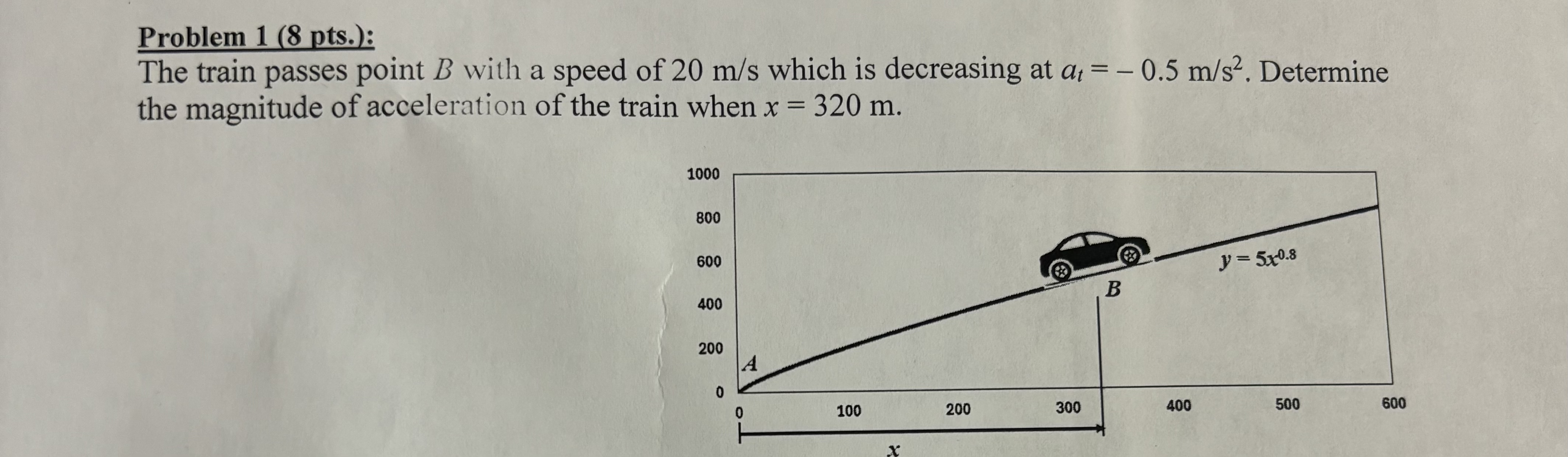 Problem 1 ( 8 pts . ) : The train passes point B