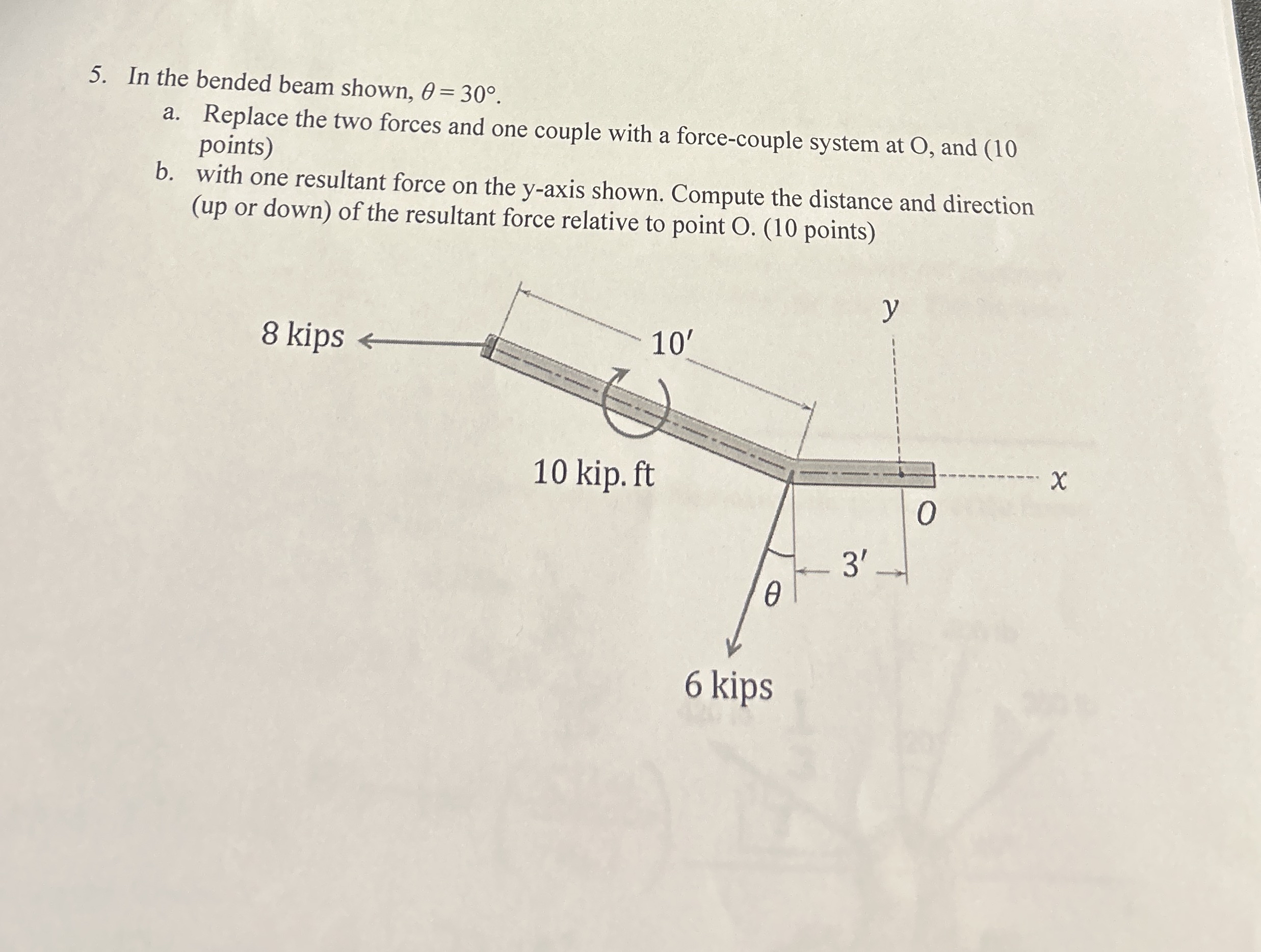 In the bended beam shown, = 3 0 . a . Replace the