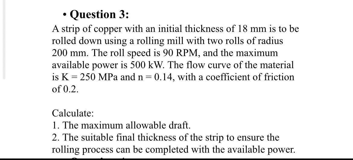 Question 3 : A strip of copper with an initial