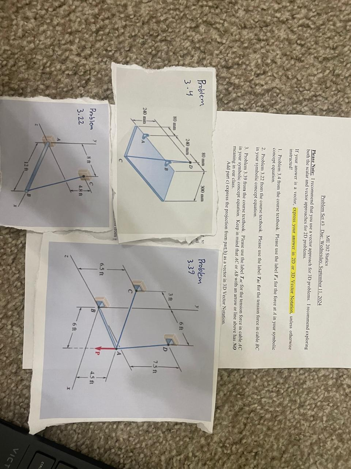 ME 2 0 2 Statics Problem Set # 3 Due: Wednesday,