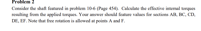 Problem 2 Consider the shaft featured in problem