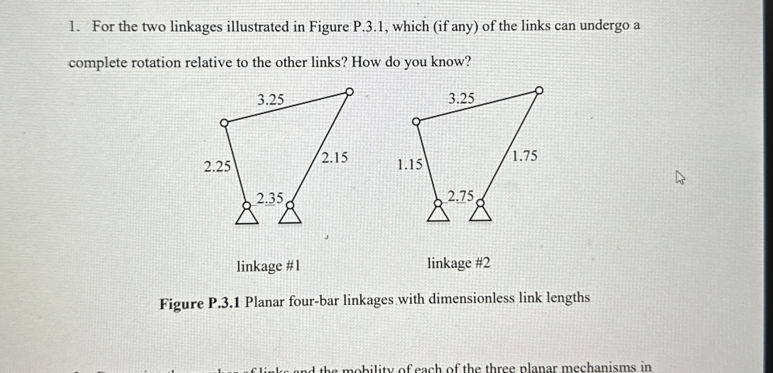 For the two linkages illustrated in Figure P . 3