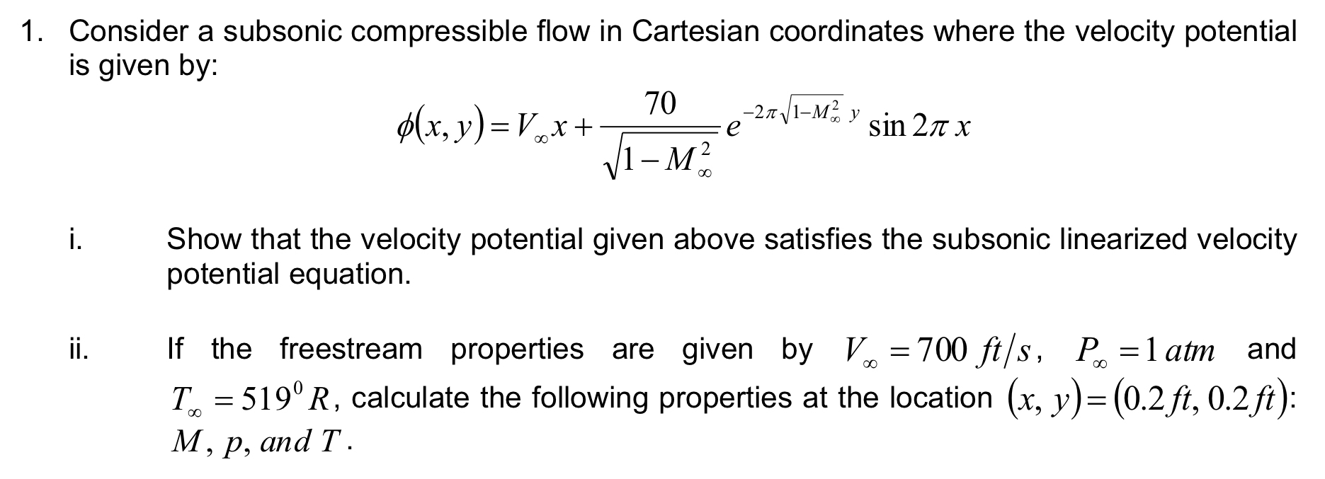 Consider a subsonic compressible flow in