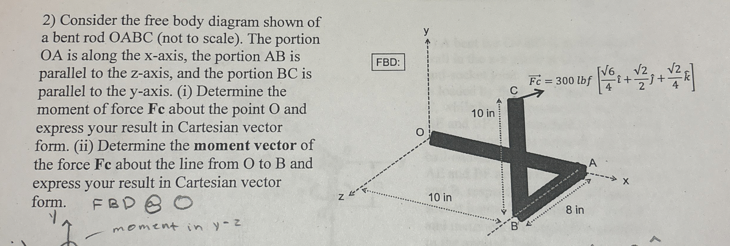 Consider the free body diagram shown of a bent