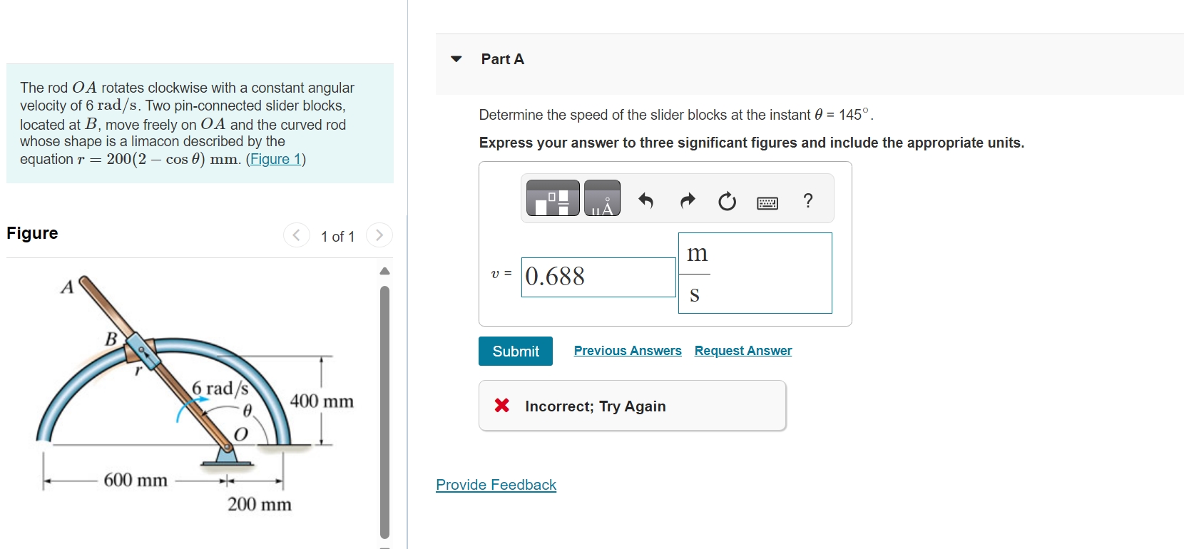 The rodOA rotates clockwise with a constant