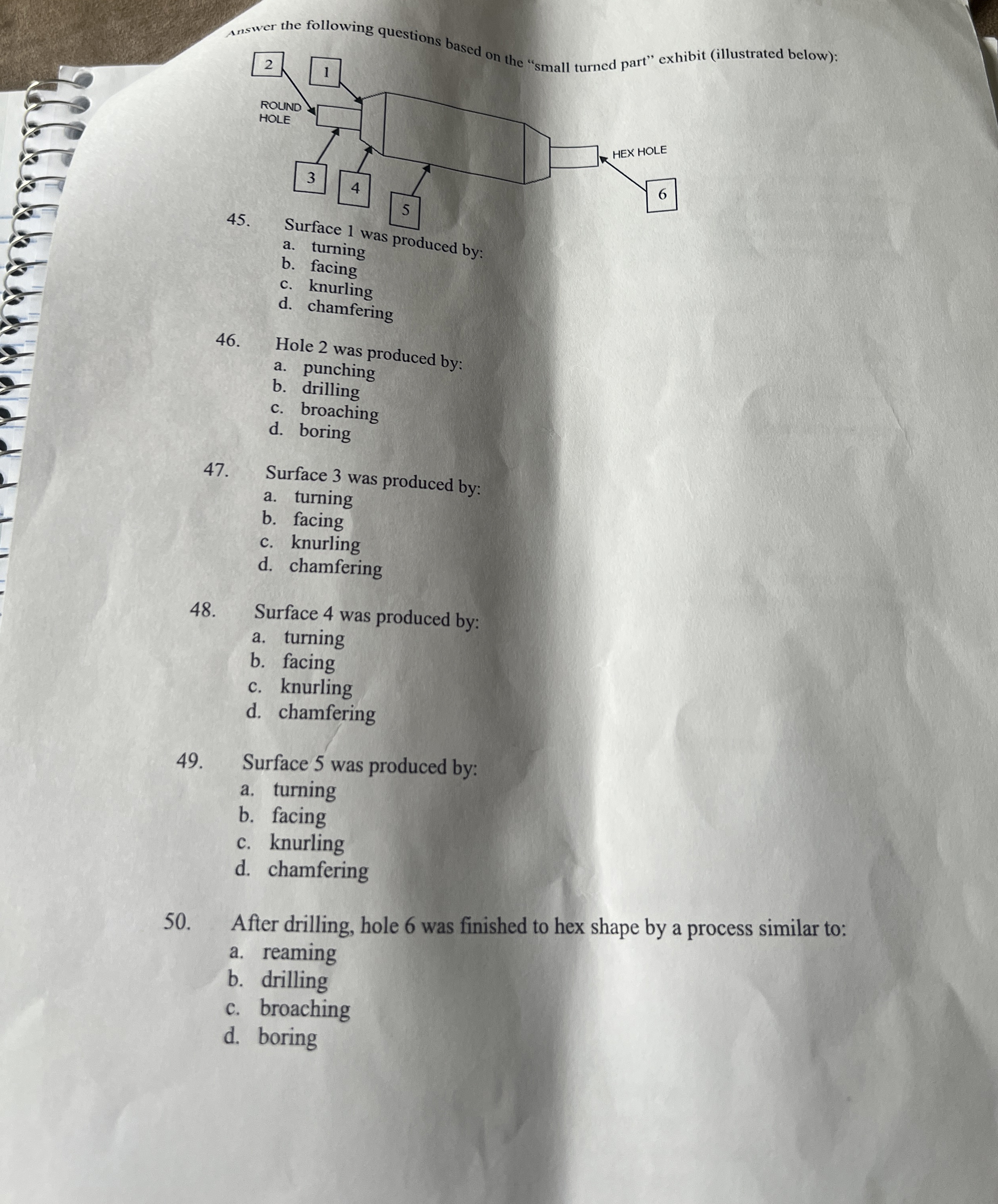 a . turning b . facing c . knurling d .