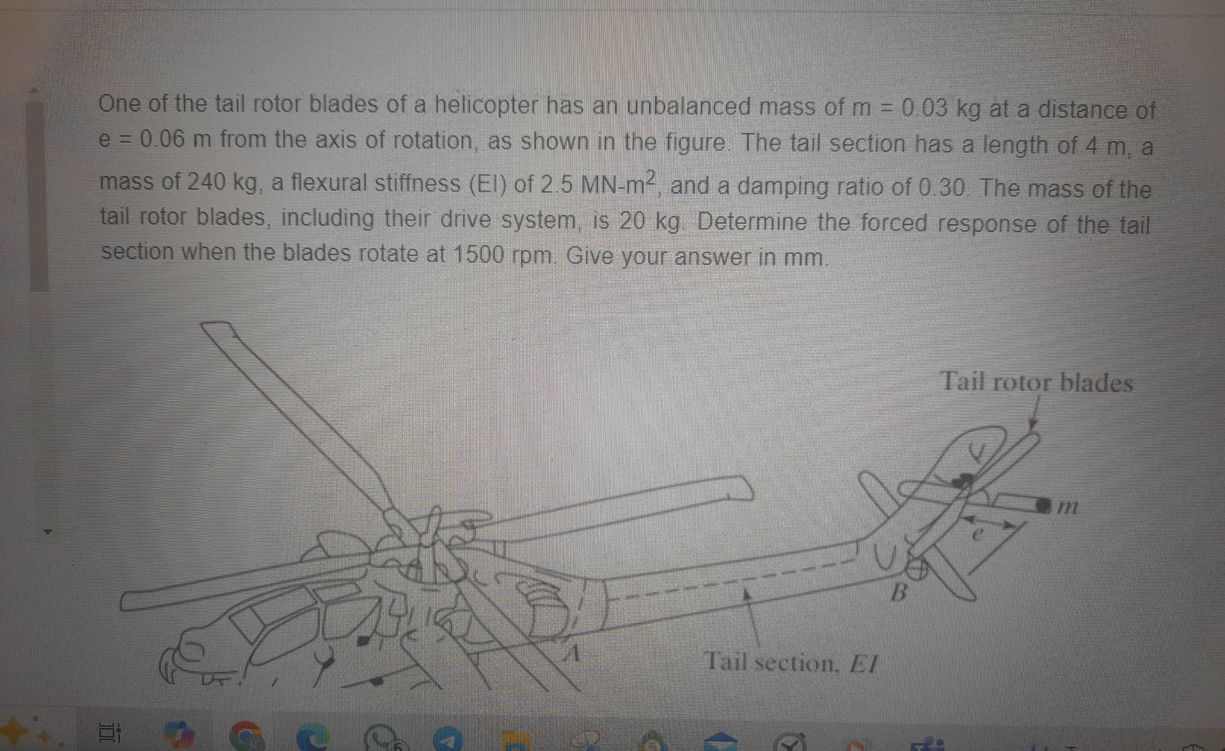 One of the tail rotor blades of a helicopter has
