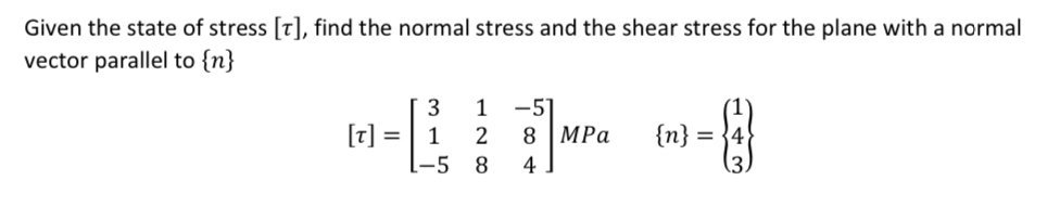 Given the state of stress , find the normal