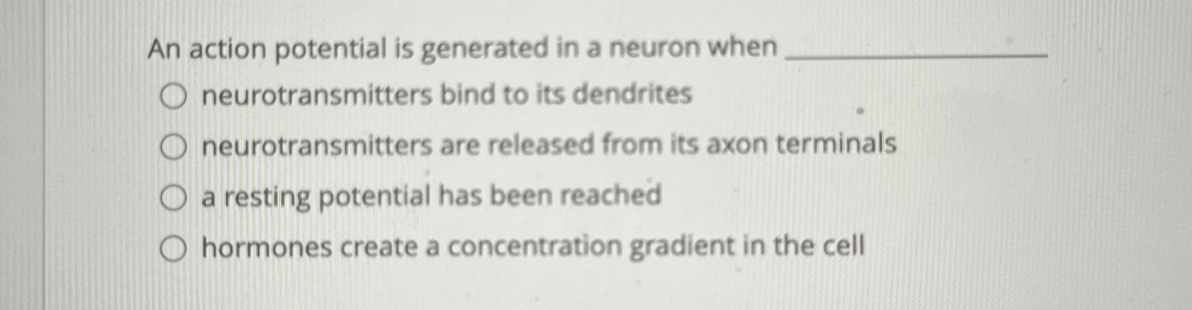 An action potential is generated in a neuron when