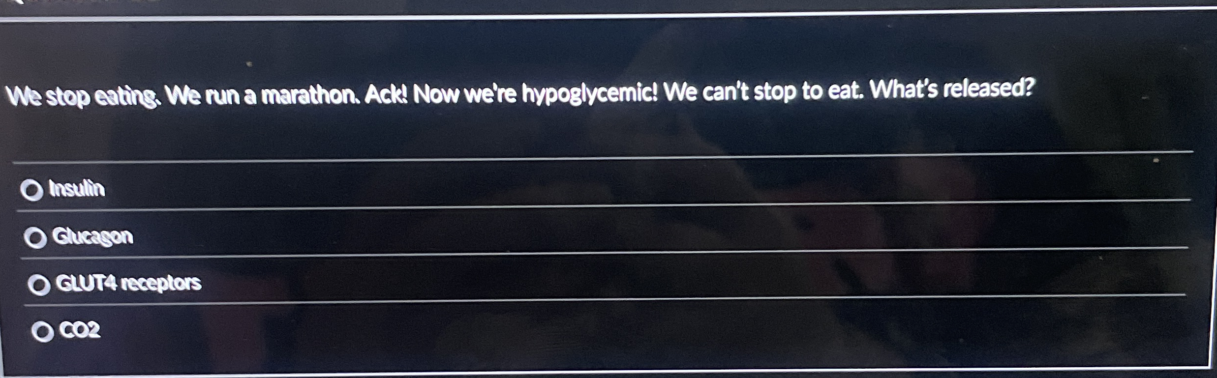 We stop eating. We run a marathon. Ackd Now we're