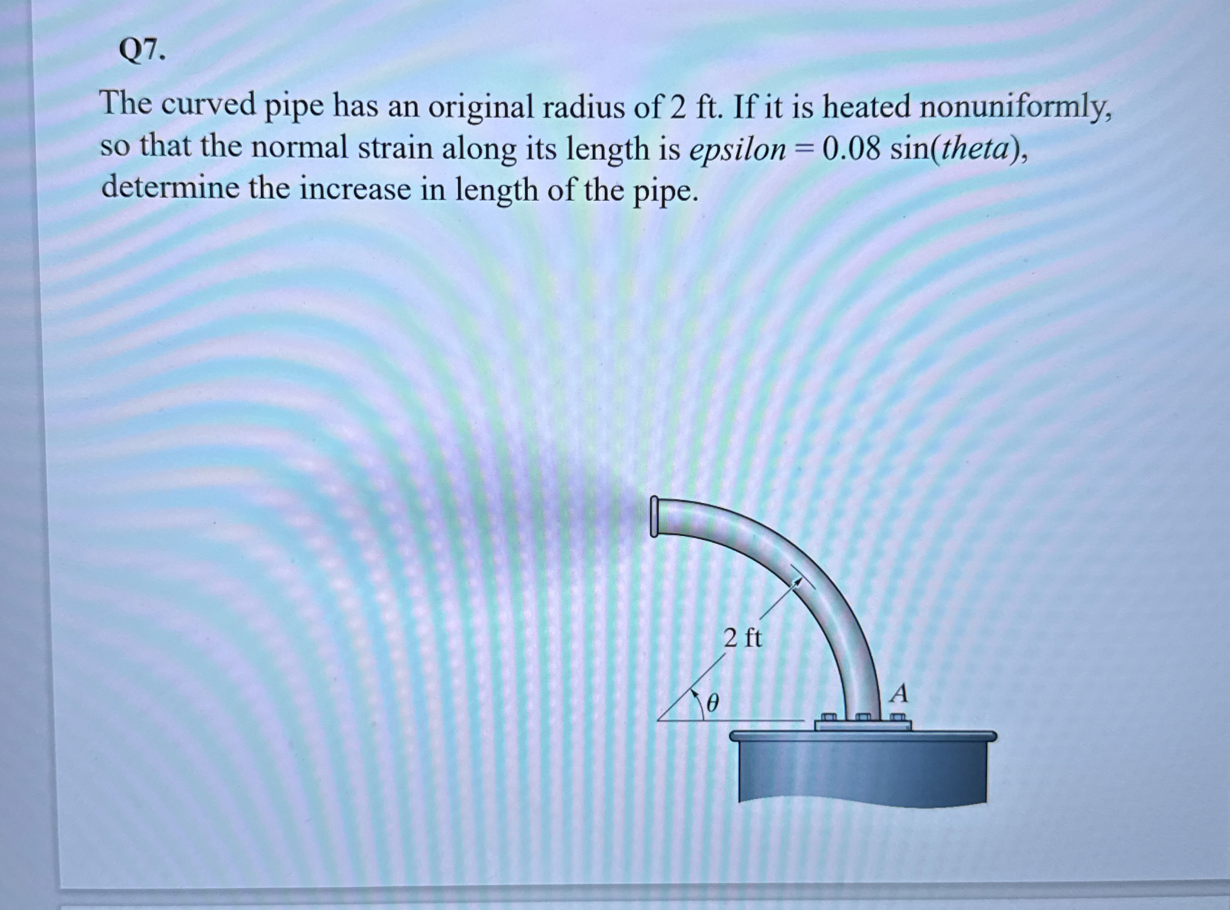 Q 7 . The curved pipe has an original radius of 2