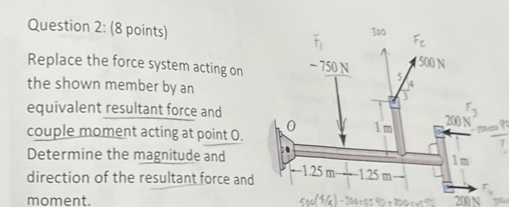 Question 2 : ( 8 points ) Replace the force