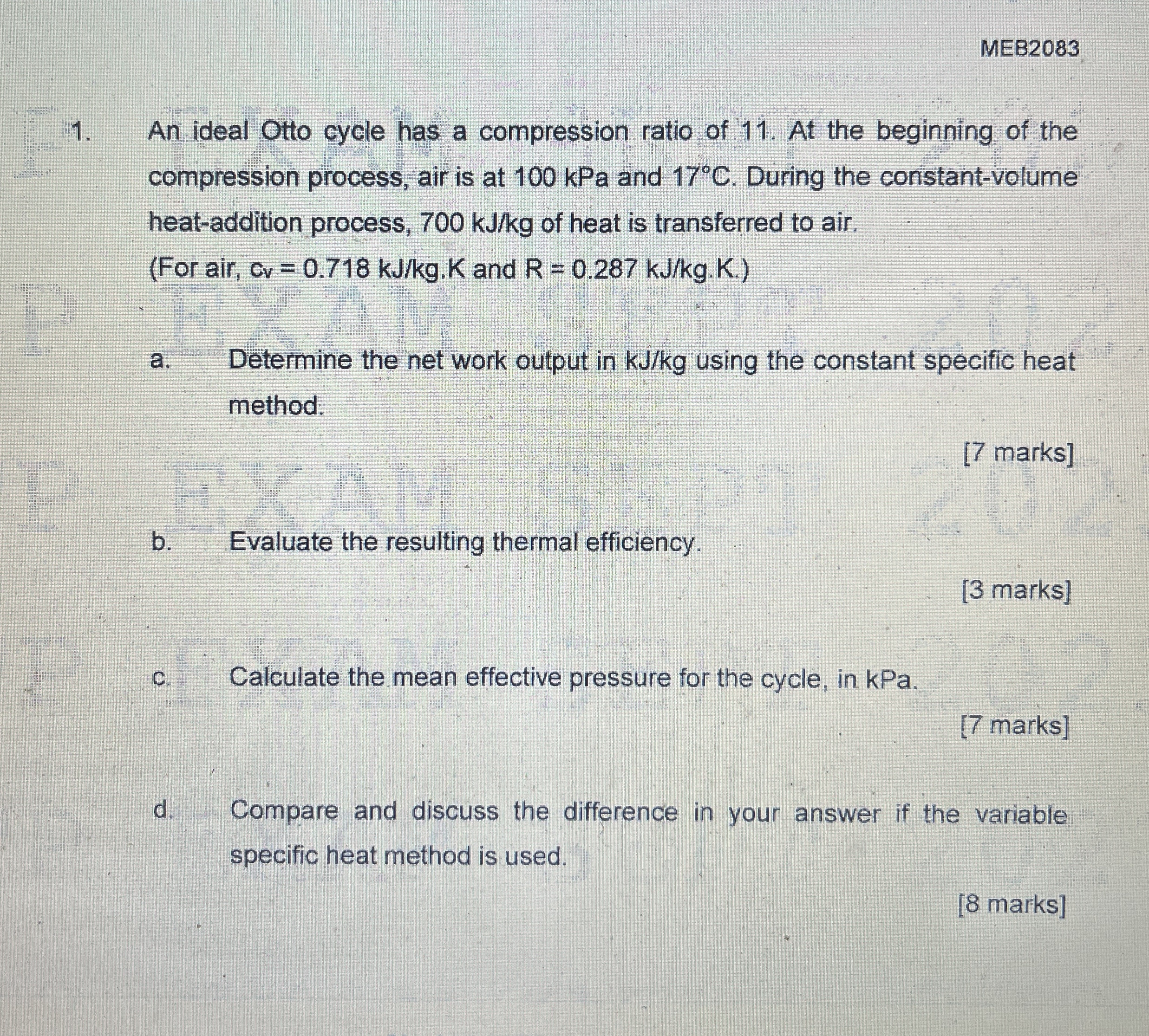 MEB 2 0 8 3 An ideal Otto cycle has a compression