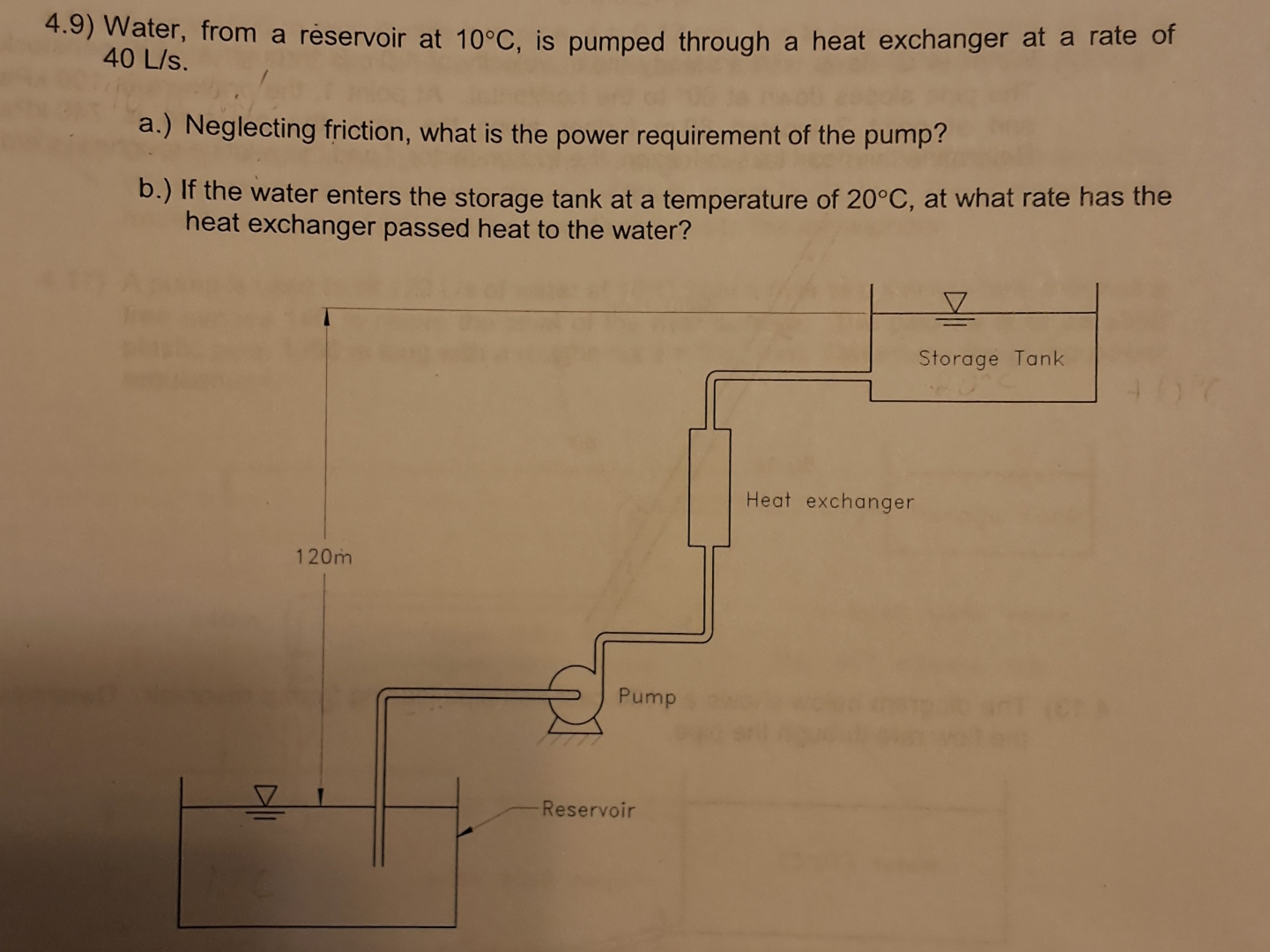 4 . 9 ) Water, from a reservoir at 1 0 C , is