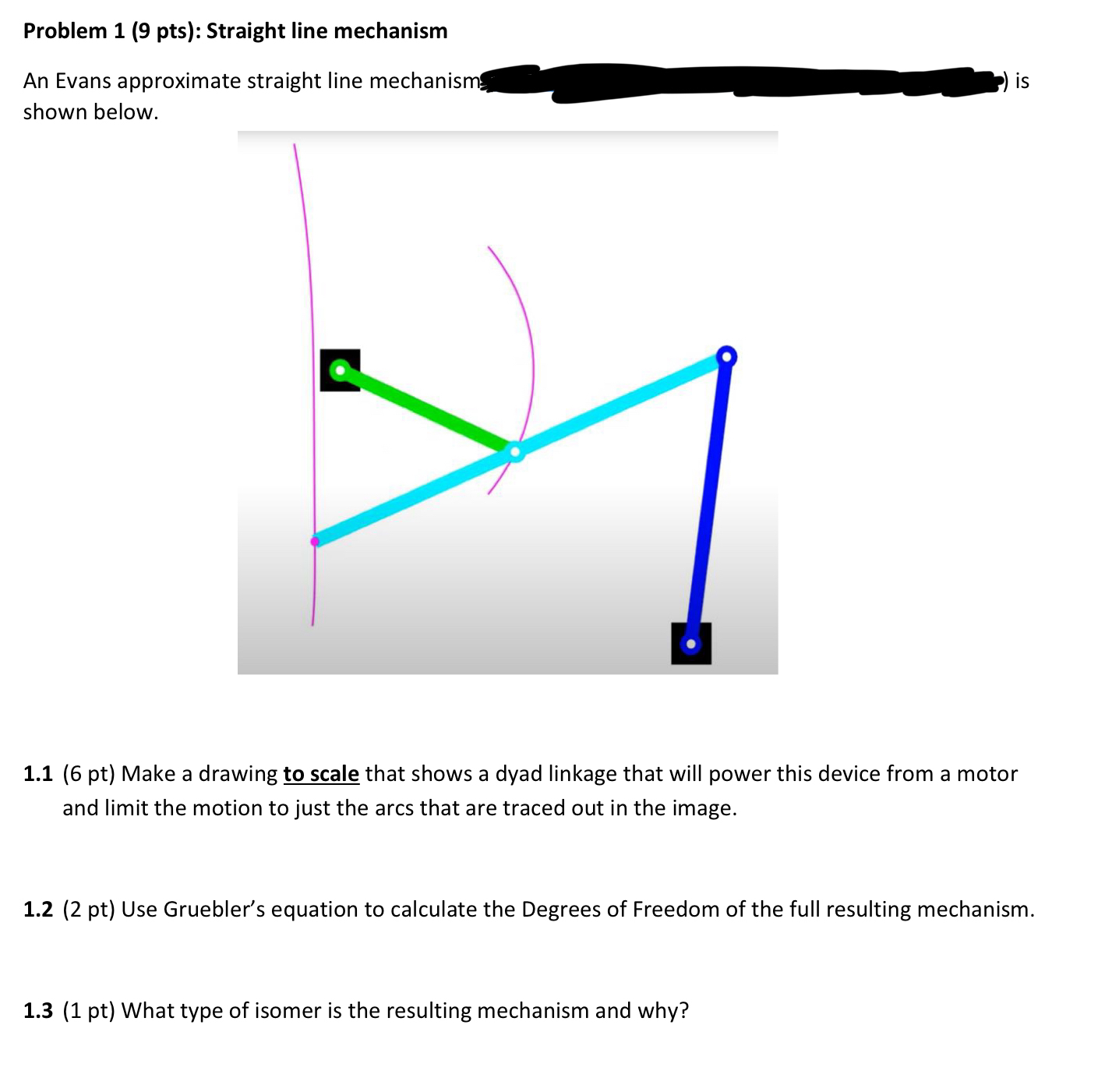 Problem 1 ( 9 pts ) : Straight line mechanism An
