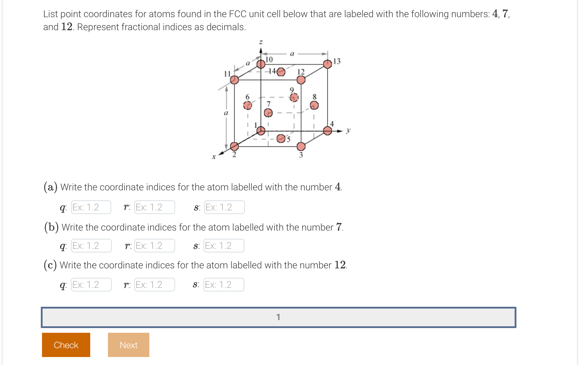 List point coordinates for atoms found in the FCC