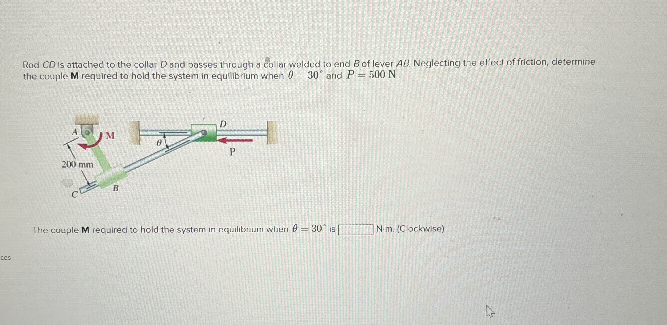 Rod C D is attached to the collar D and passes
