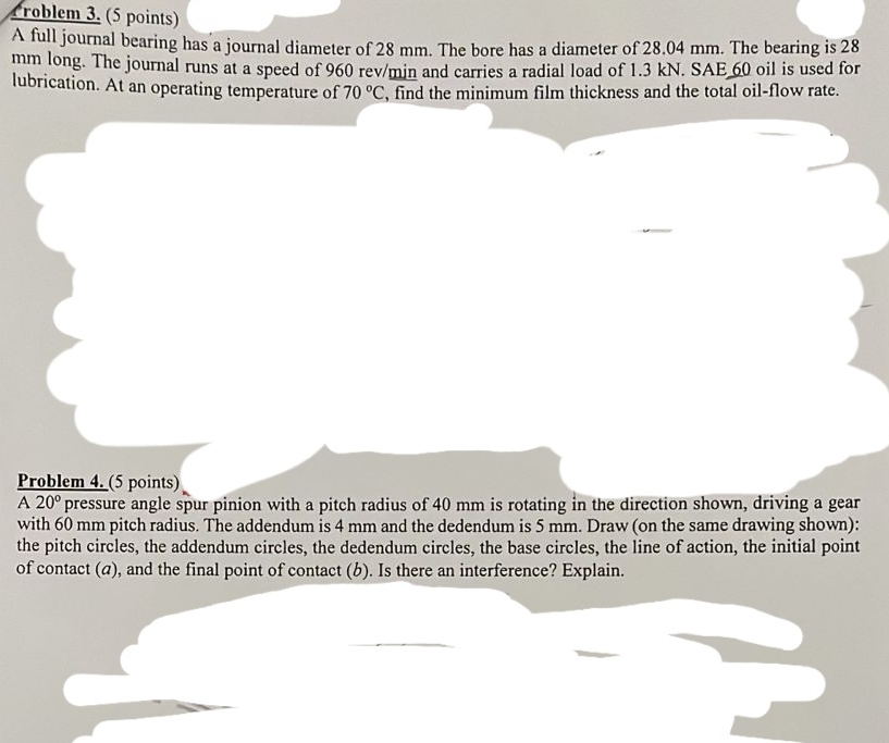 roblem 3 . ( 5 points ) A full journal bearing