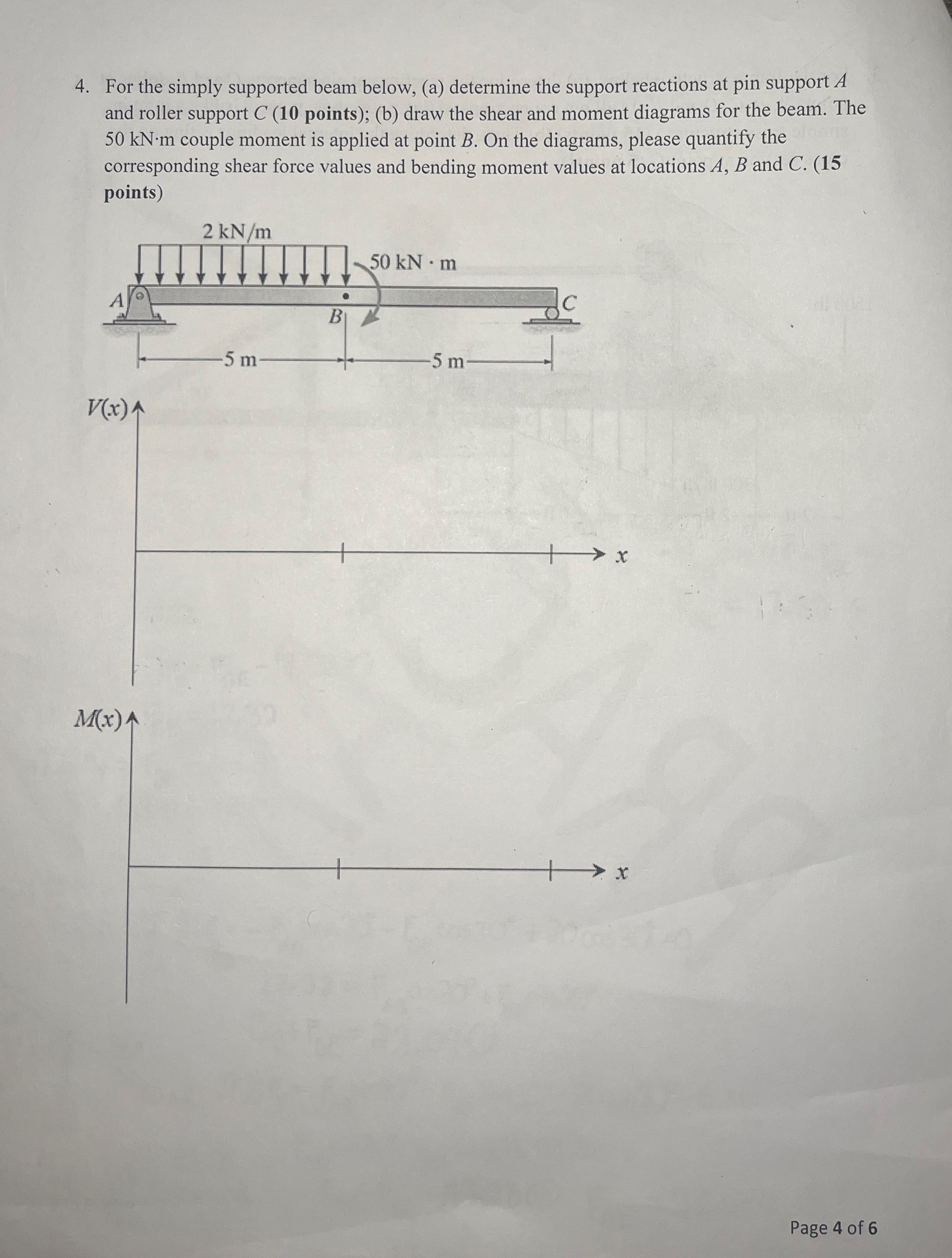 For the simply supported beam below, ( a )