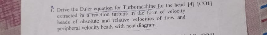 Drive the Euler equation for Turbomachine for the