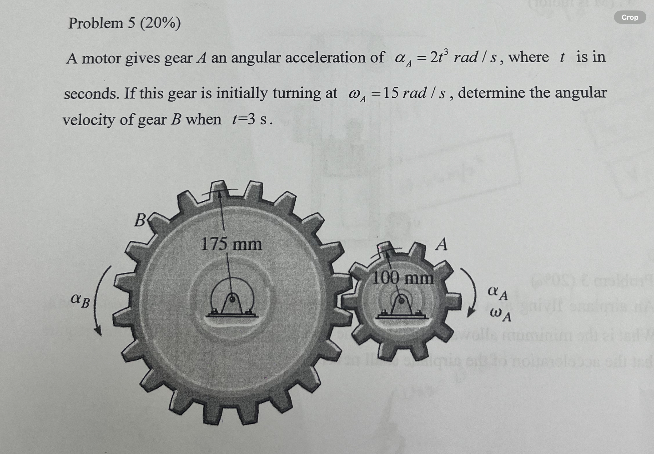 Problem 5 ( 2 0 % ) A motor gives gear A an