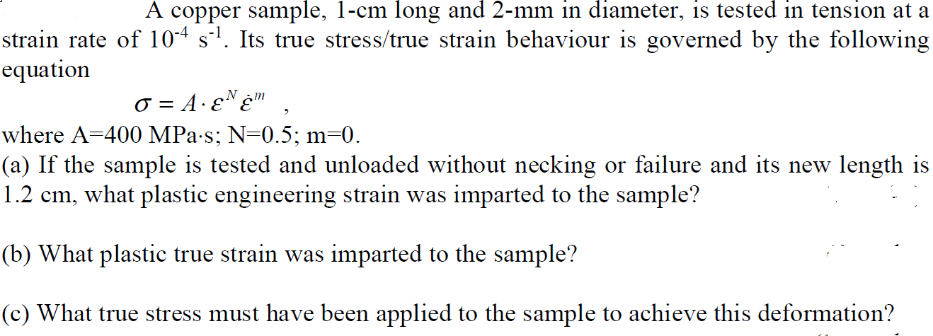 A copper sample, 1 - cm long and 2 - mm in