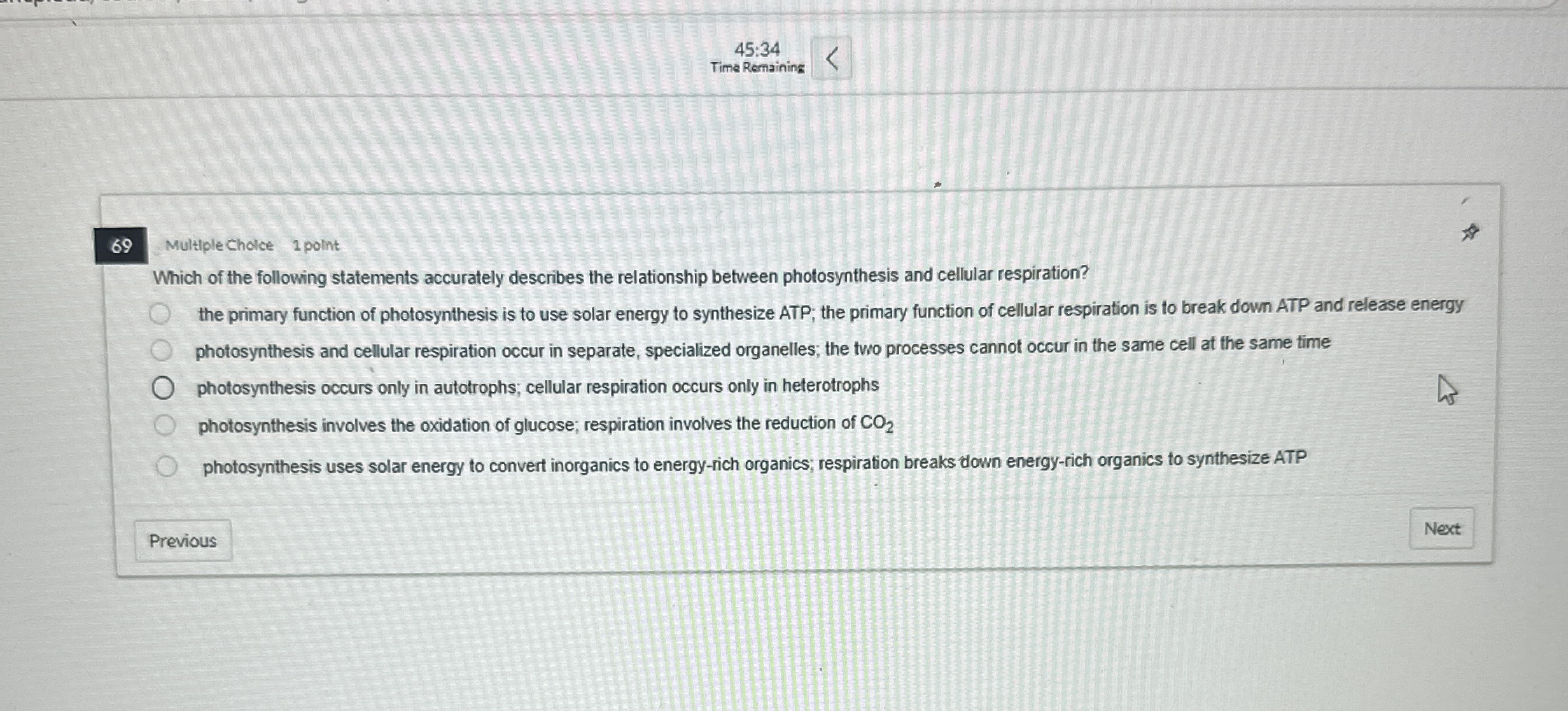 4 5 : 3 4 Time Remaining 6 9 Multiple Cholce 1