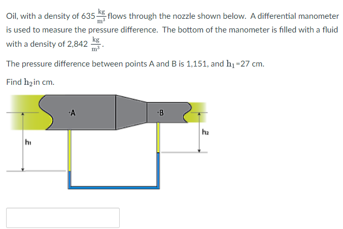 Oil, with a density of 6 3 5 k g m 3 flows