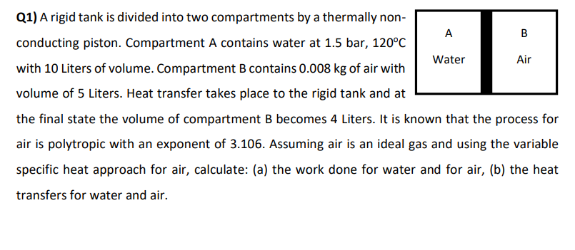 Q 1 ) A rigid tank is divided into two