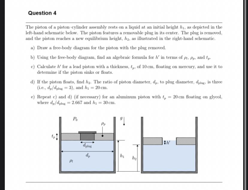 Question 4 The piston of a piston - cylinder