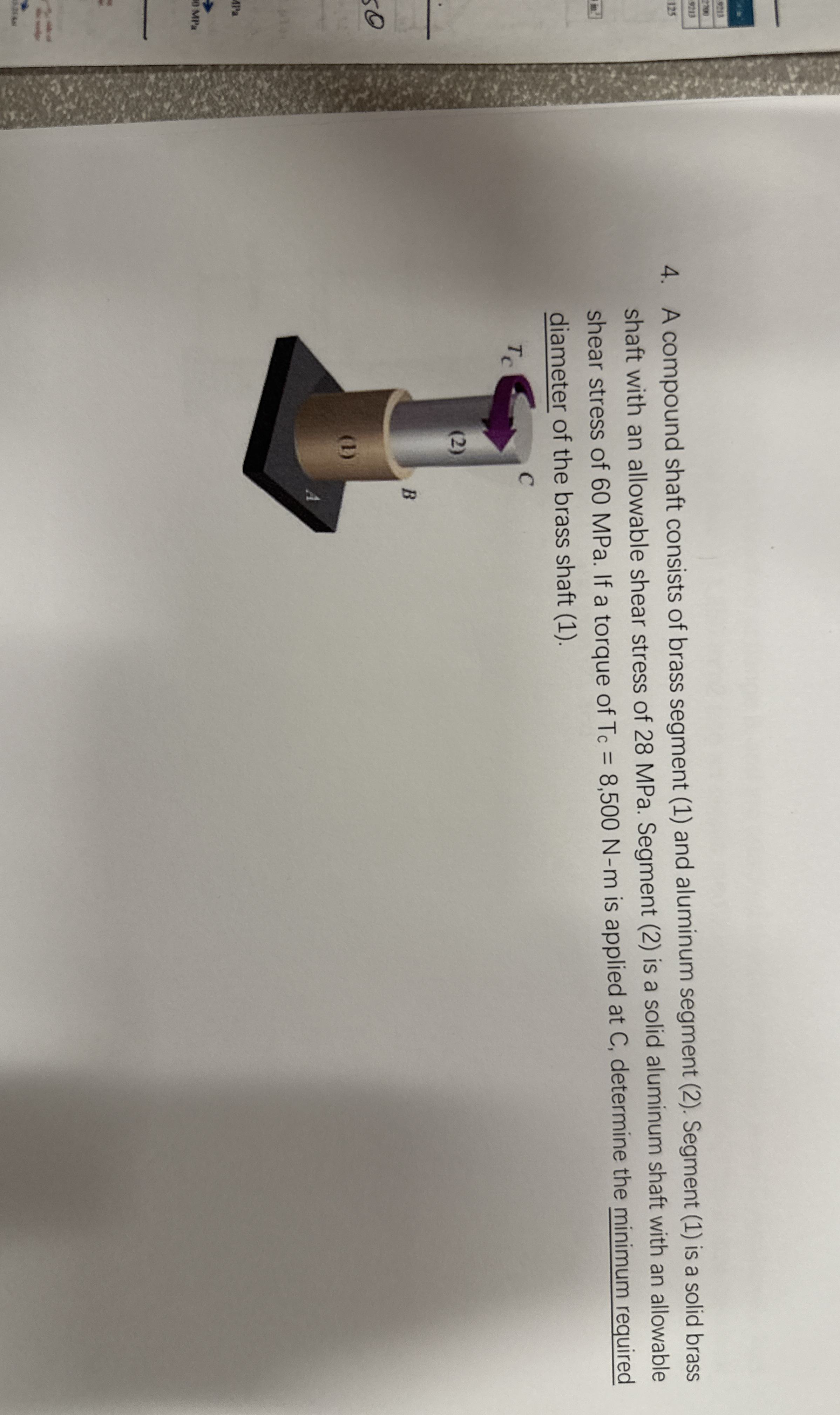 A compound shaft consists of brass segment ( 1 )