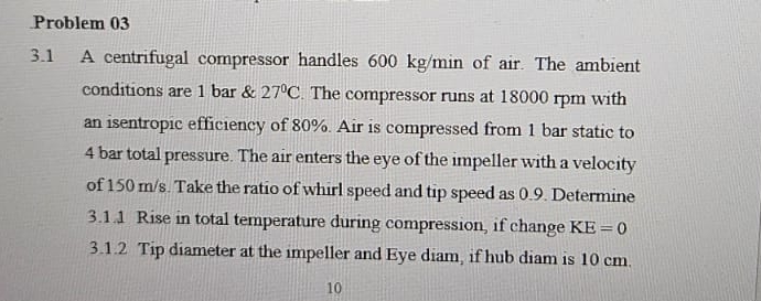 Problem 0 3 3 . 1 A centrifugal compressor