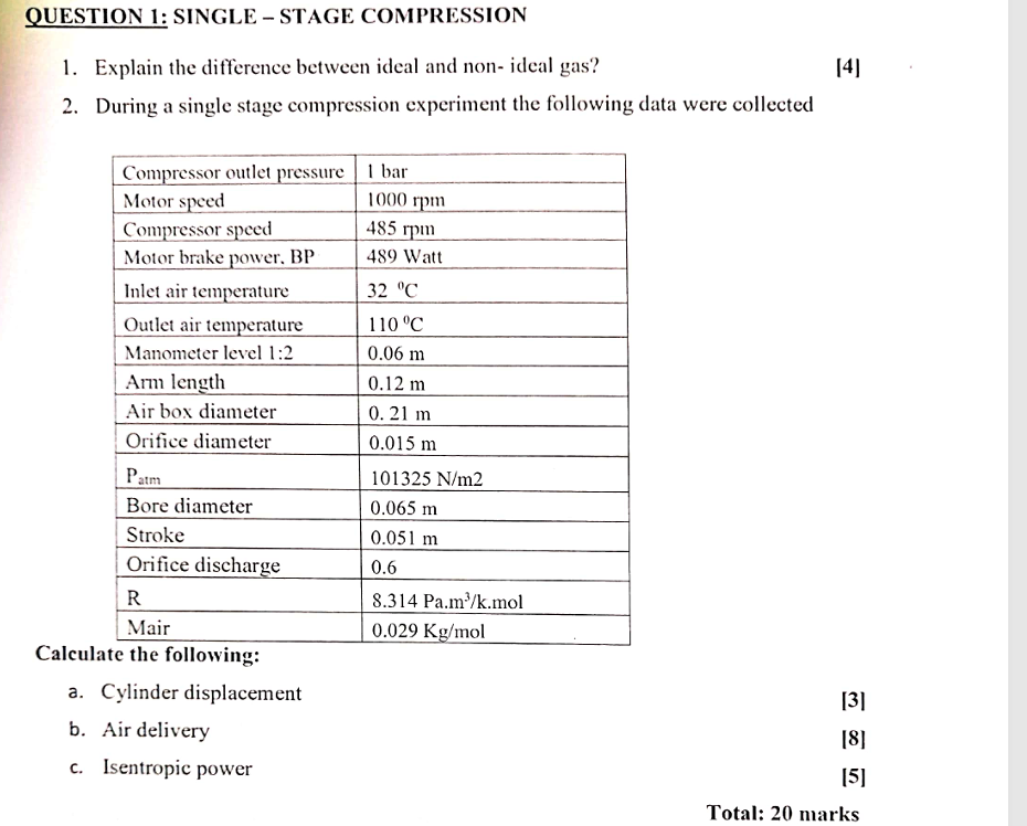 QUESTION 1 : SINGLE - STAGE COMPRESSION Explain