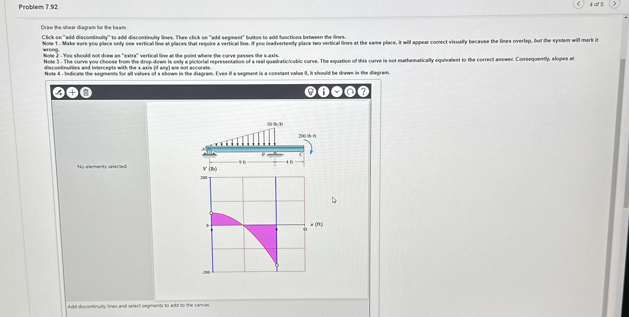 Problem 7 . 9 2 4 of 5 Draw the shear diagram for