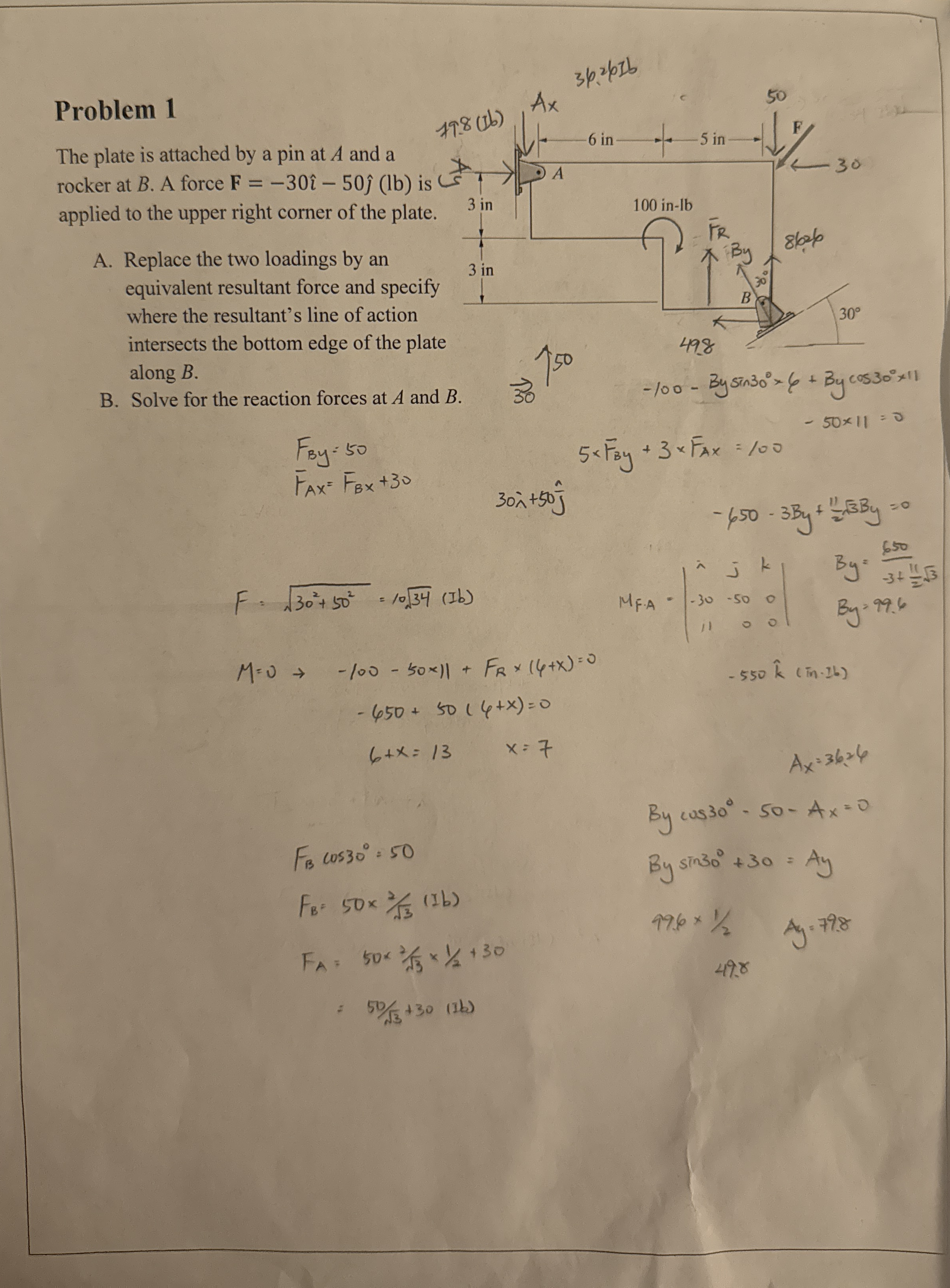 Problem 1 The plate is attached by a pin at A and