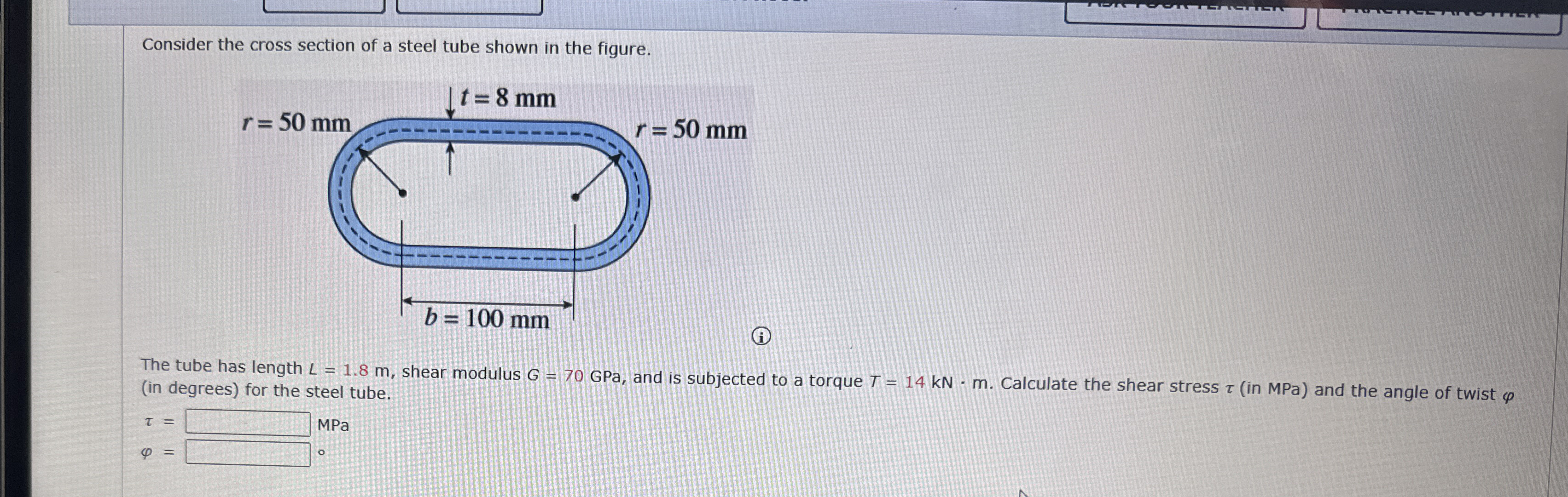 Consider the cross section of a steel tube shown