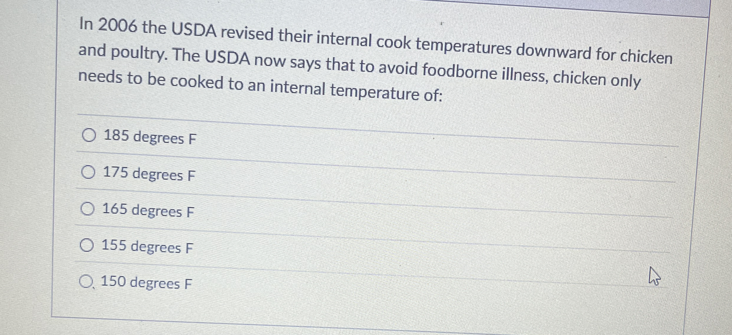 In 2 0 0 6 the USDA revised their internal cook