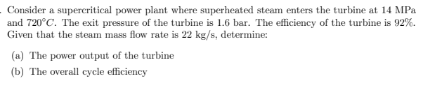 Consider a supercritical power plant where