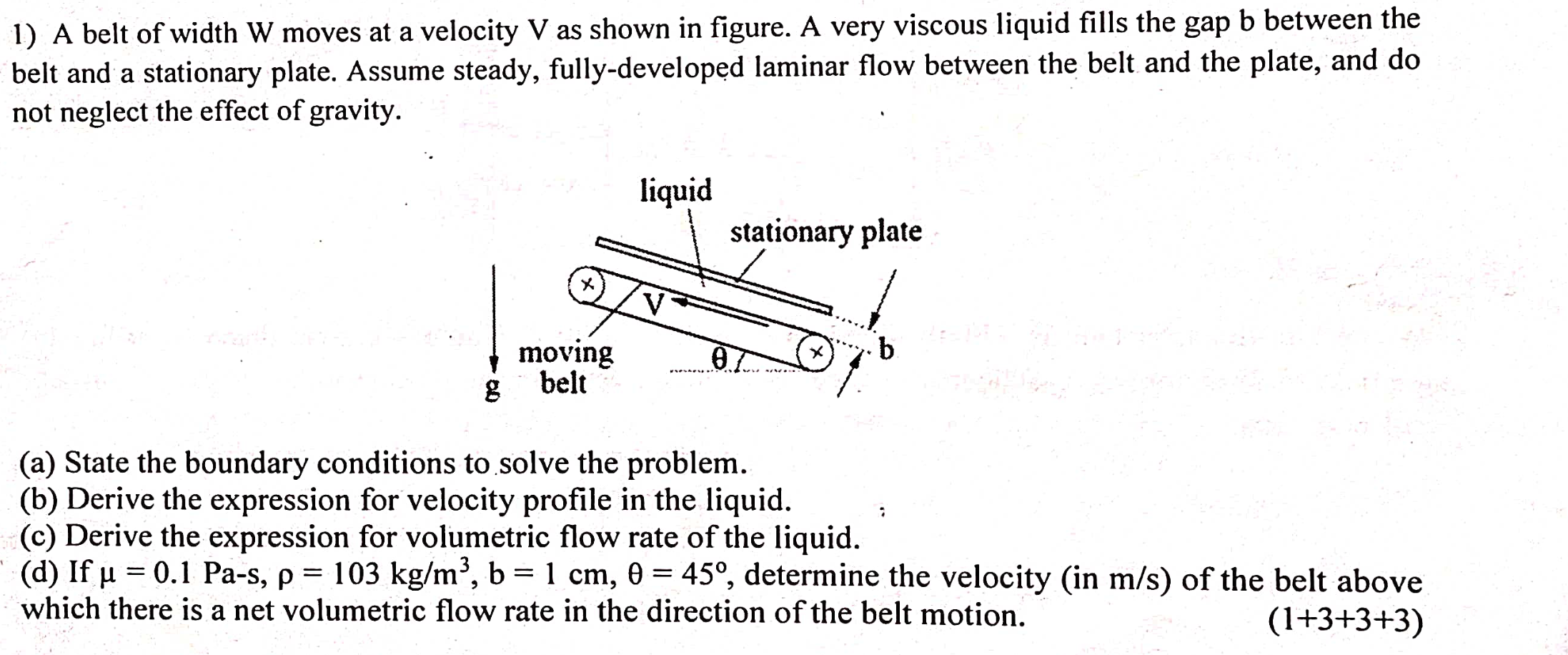 A belt of width W moves at a velocity V as shown