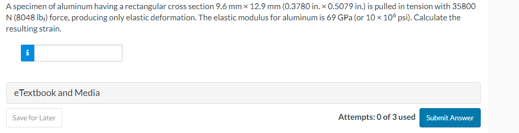 A specimen of aluminum having a rectangular cross