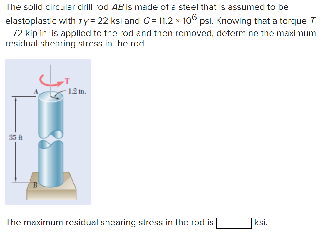The solid circular drill rod AB is made of a