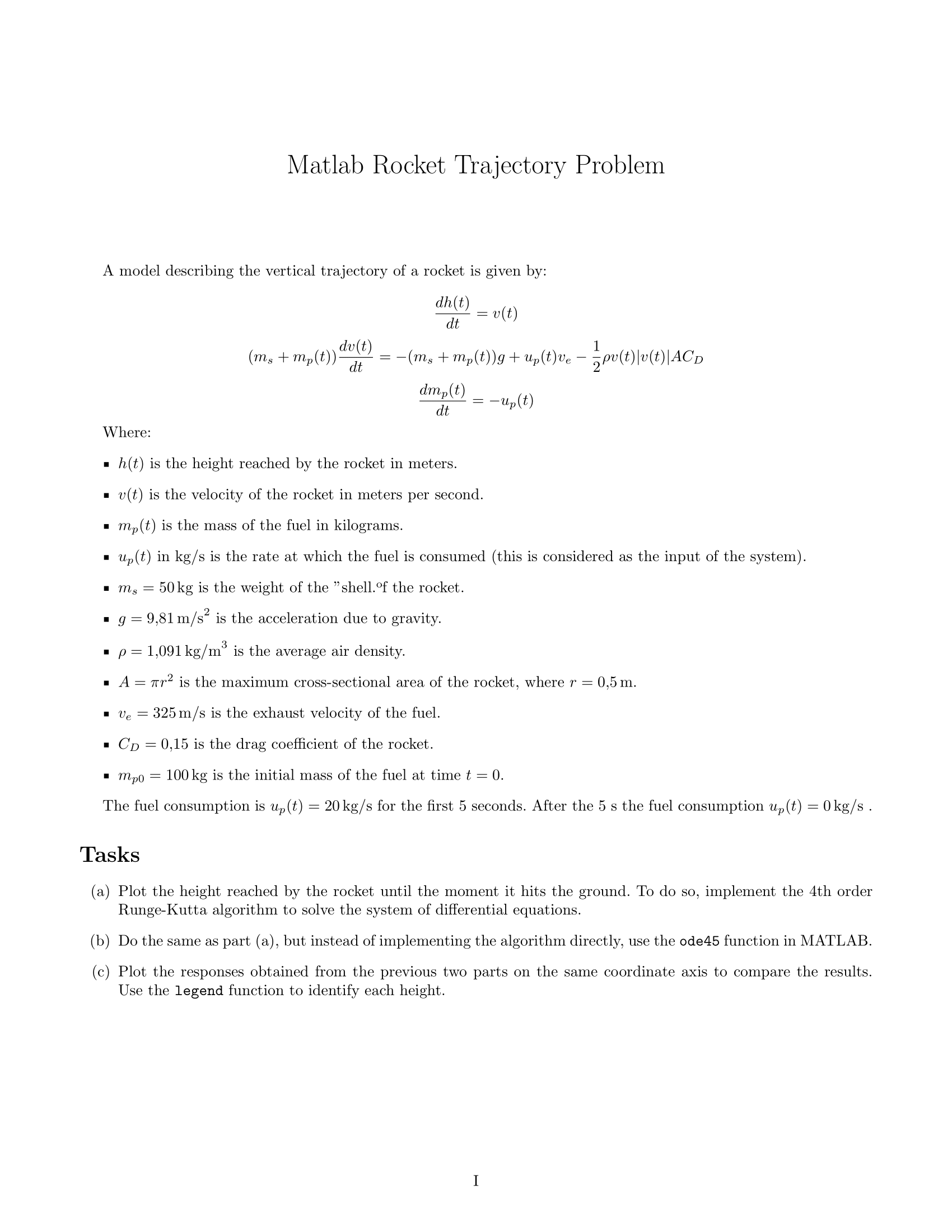 MATLAB A model describing the vertical trajectory