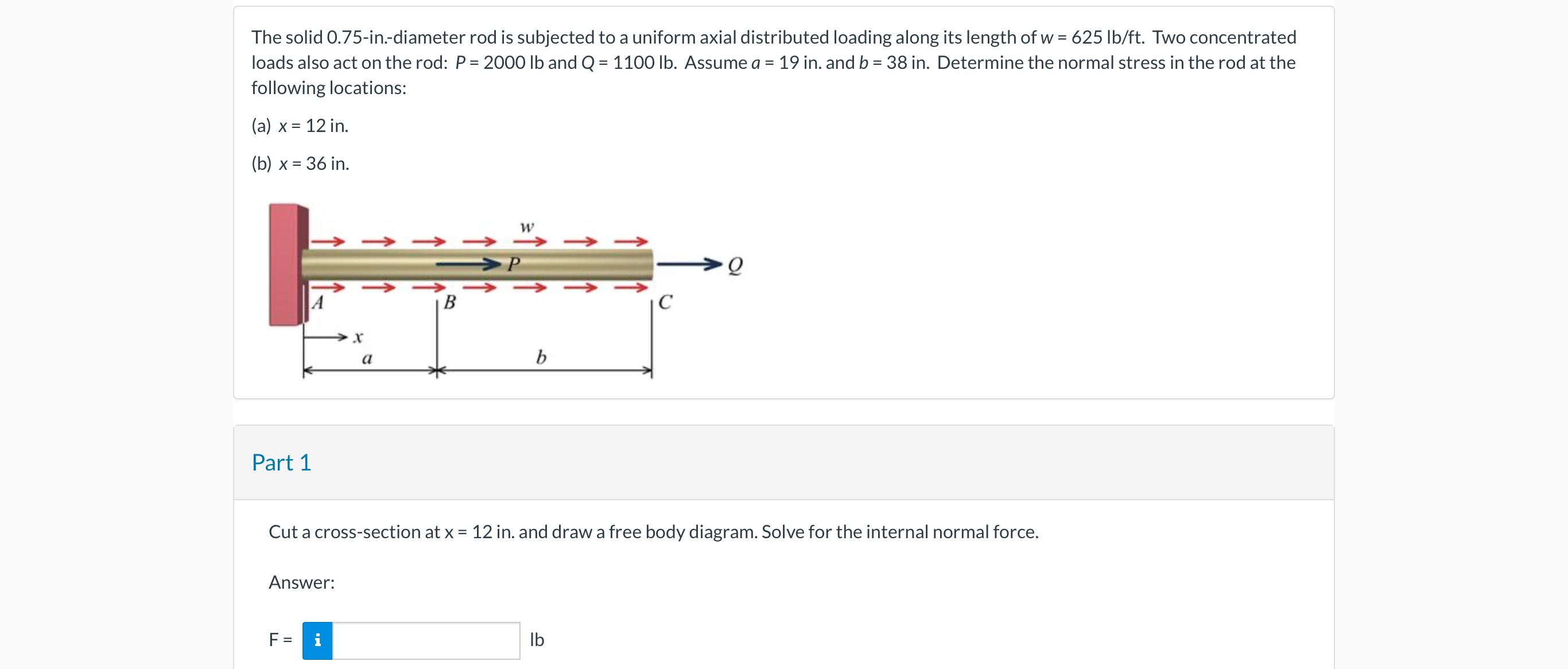 The solid 0 . 7 5 - i n . - diameter rod is